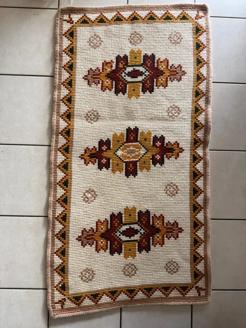 Vintage Cream, Gold and Brown Geometric Tapestry